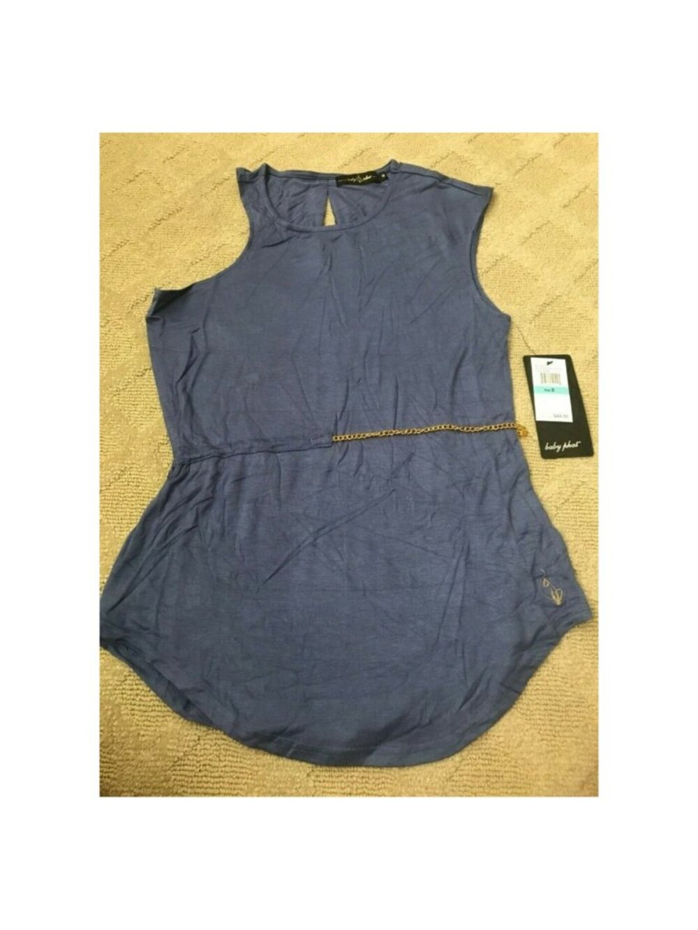 Baby Phat Gold Chain Trim Denim Blue Sleeveless Top NWT